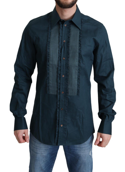 Chemise habillée en coton à patte de boutonnage bleue Dolce &amp; Gabbana