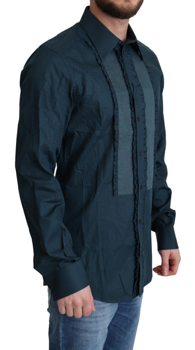 Chemise habillée en coton à patte de boutonnage bleue Dolce &amp; Gabbana