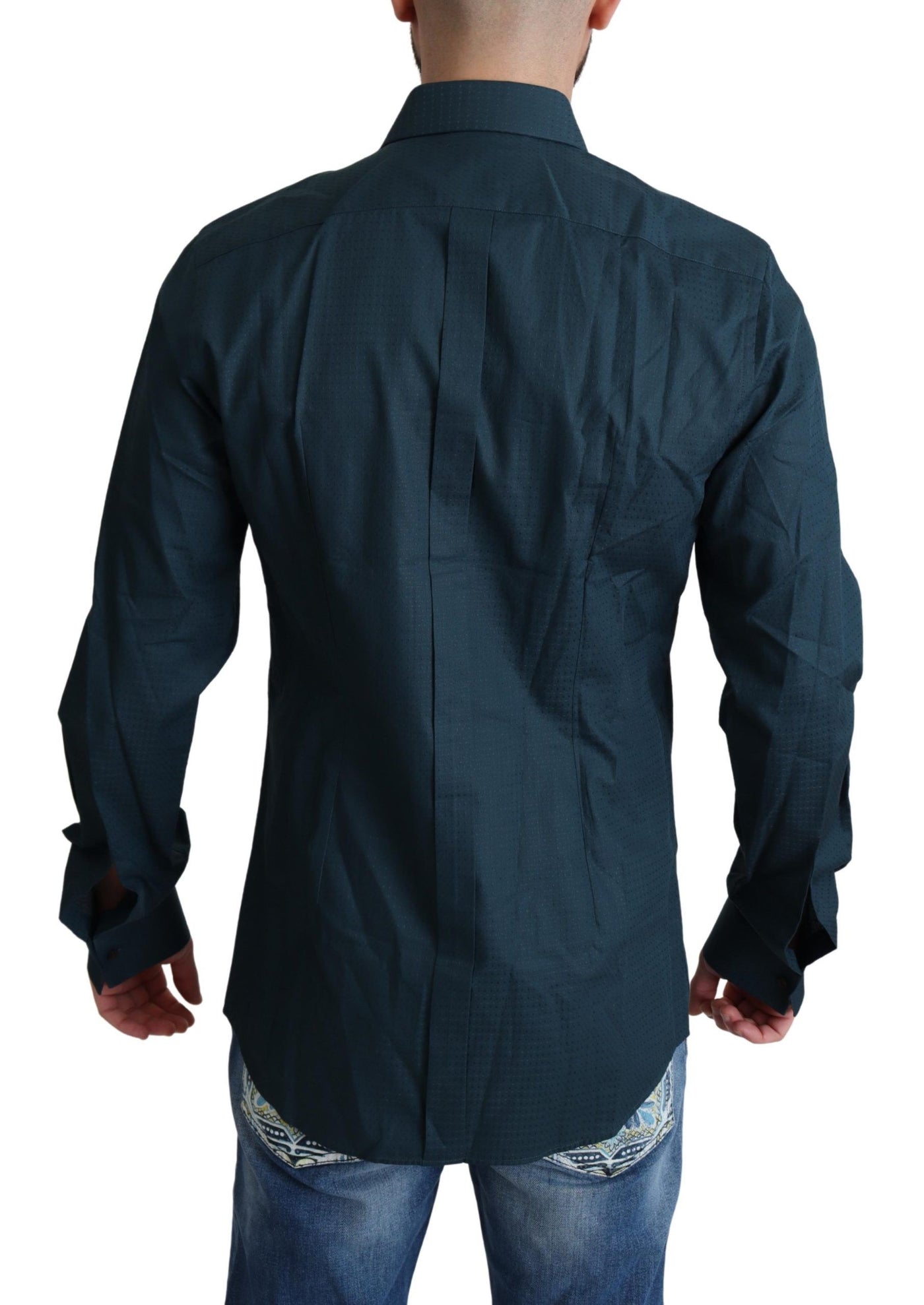 Chemise habillée en coton à patte de boutonnage bleue Dolce &amp; Gabbana