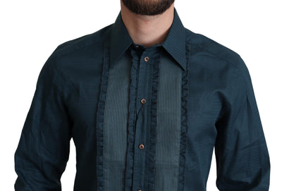 Chemise habillée en coton à patte de boutonnage bleue Dolce &amp; Gabbana