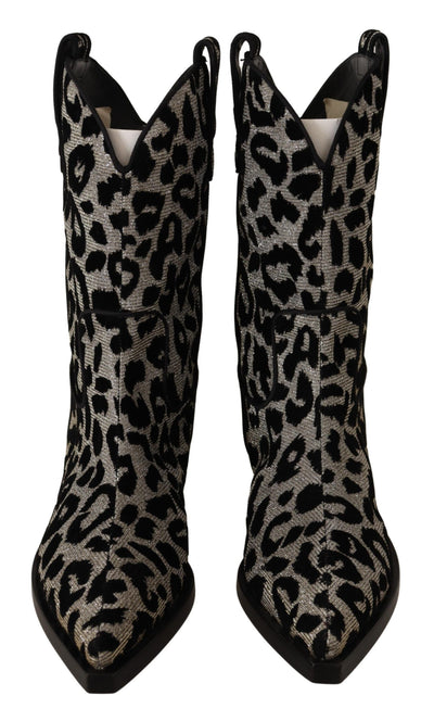 Bottes de cowboy léopard grises et noires Dolce &amp; Gabbana