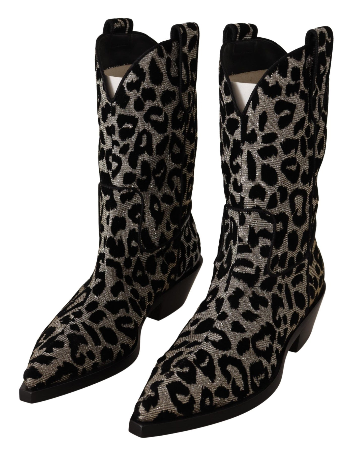 Bottes de cowboy léopard grises et noires Dolce &amp; Gabbana