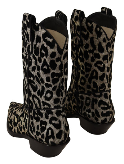 Bottes de cowboy léopard grises et noires Dolce &amp; Gabbana