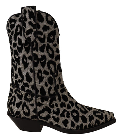 Bottes de cowboy léopard grises et noires Dolce &amp; Gabbana