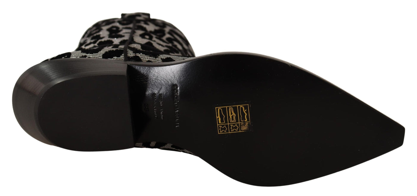 Bottes de cowboy léopard grises et noires Dolce &amp; Gabbana