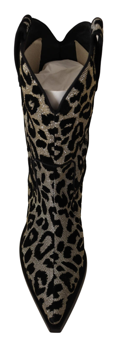 Bottes de cowboy léopard grises et noires Dolce &amp; Gabbana