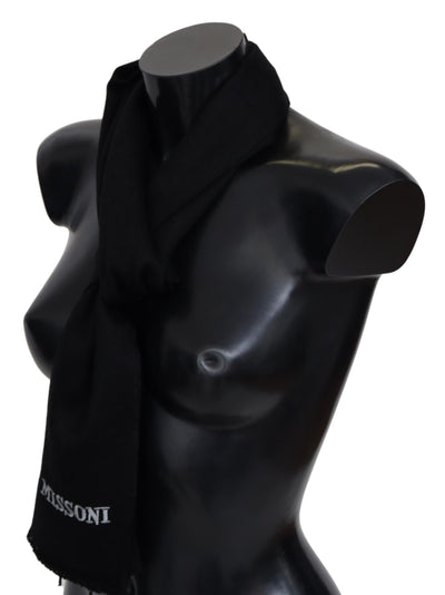 Écharpe unisexe noire Missoni 100 % laine avec logo et franges