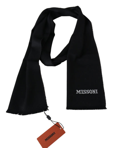 Écharpe unisexe noire Missoni 100 % laine avec logo et franges