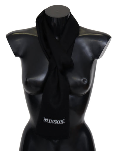 Écharpe unisexe noire Missoni 100 % laine avec logo et franges