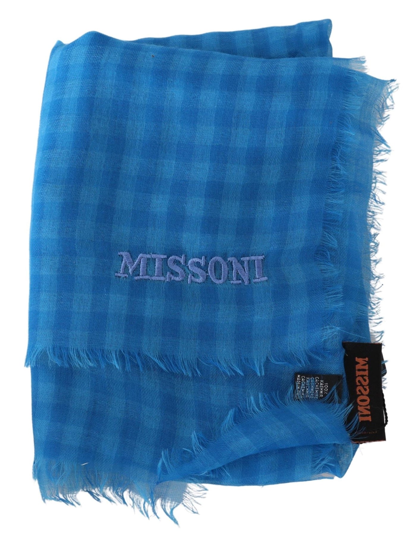 Écharpe portefeuille unisexe à franges en cachemire à carreaux bleus Missoni