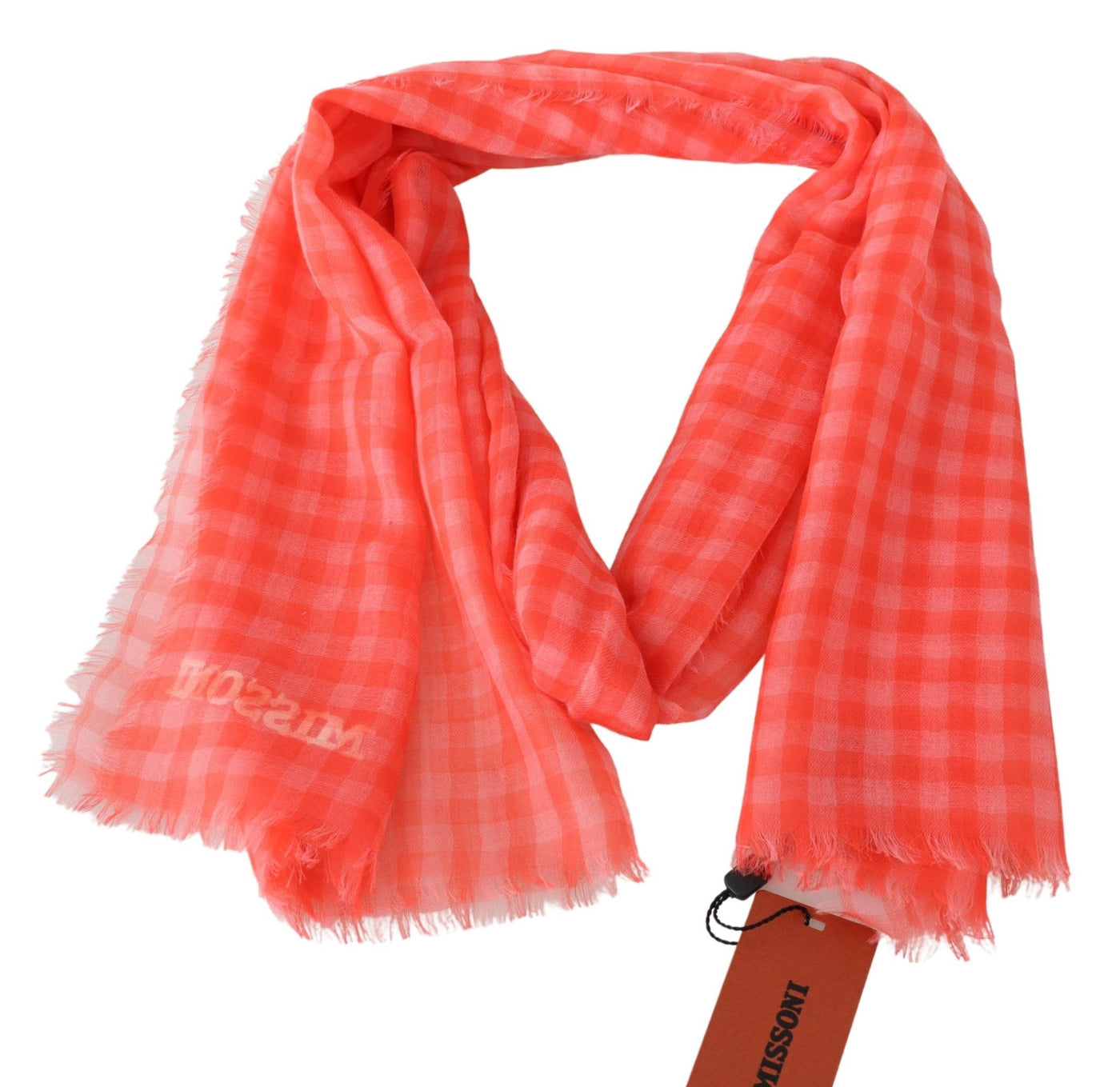 Écharpe portefeuille unisexe à franges en cachemire à carreaux orange Missoni