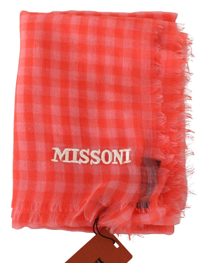 Écharpe portefeuille unisexe à franges en cachemire à carreaux orange Missoni
