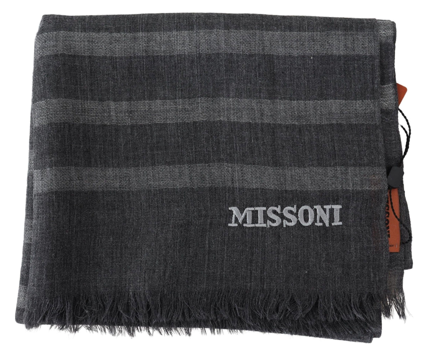 Écharpe unisexe à franges en laine rayée grise Missoni