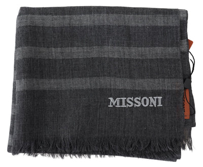 Écharpe unisexe à franges en laine rayée grise Missoni