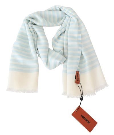 Écharpe portefeuille unisexe en cachemire bleu et blanc Missoni