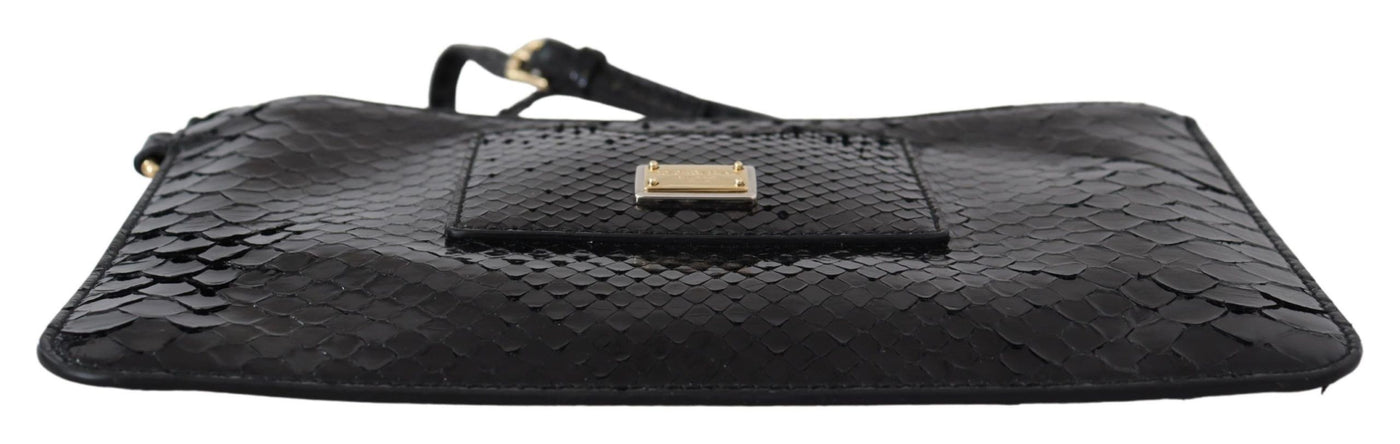 Dolce &amp; Gabbana Zwarte Leren Portemonnee Polsbandje Mirror Agnese Portemonnee