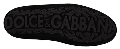 Dolce &amp; Gabbana Zwarte Leren Kristallen Gouden Kroon Loafers Schoenen