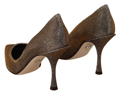 Dolce & Gabbana Gold Silver Fabric Heels Pumps Shoes