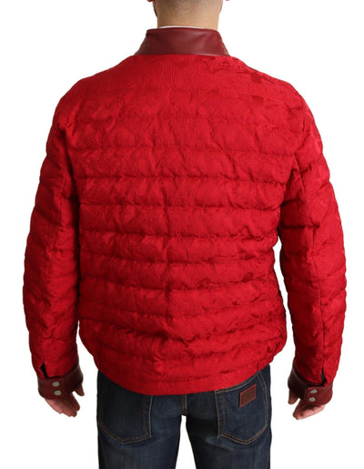 Dolce &amp; Gabbana Blouson Bomber Brocart Rouge Logo Couronne Dorée