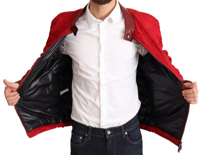 Dolce &amp; Gabbana Blouson Bomber Brocart Rouge Logo Couronne Dorée