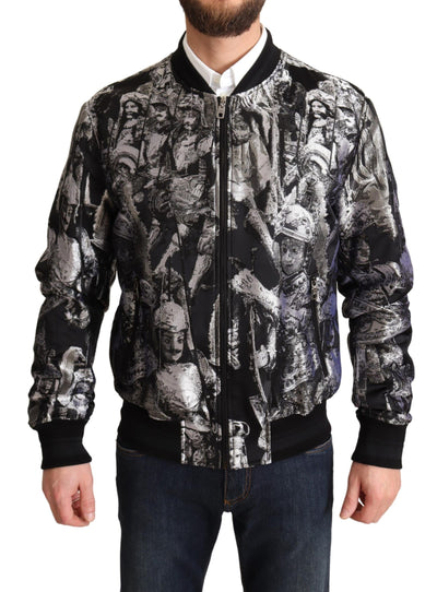 Blouson aviateur Dolce &amp; Gabbana noir argenté à motif Puppi