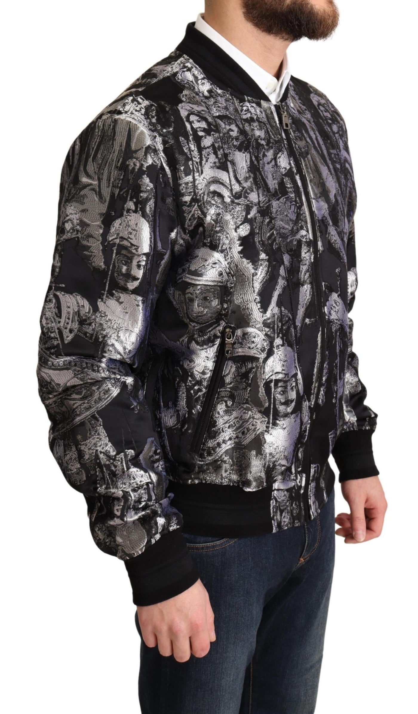 Blouson aviateur Dolce &amp; Gabbana noir argenté à motif Puppi