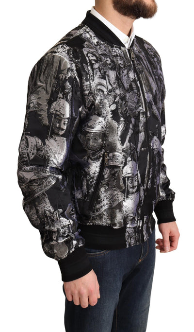 Blouson aviateur Dolce &amp; Gabbana noir argenté à motif Puppi