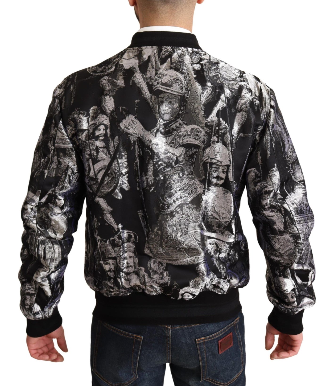 Blouson aviateur Dolce &amp; Gabbana noir argenté à motif Puppi