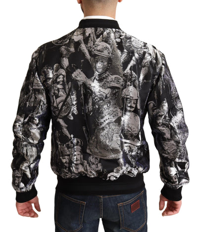 Blouson aviateur Dolce &amp; Gabbana noir argenté à motif Puppi