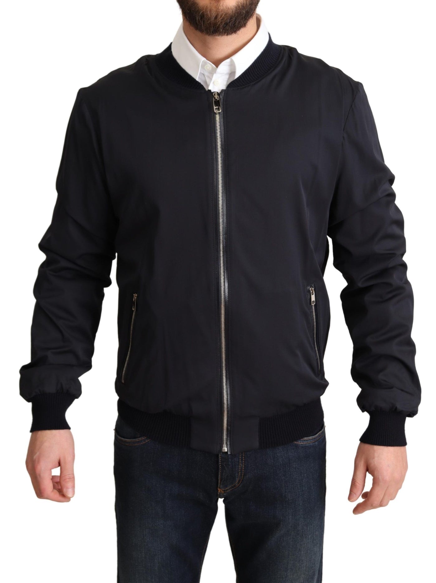 Dolce &amp; Gabbana Manteau en soie bleu Veste bomber courte pour homme