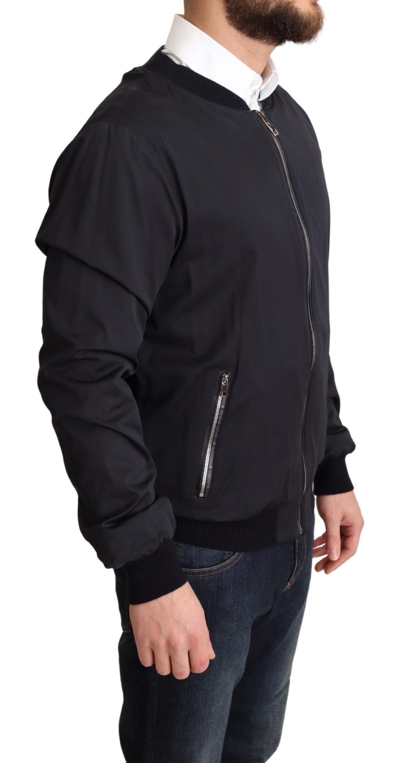 Dolce &amp; Gabbana Manteau en soie bleu Veste bomber courte pour homme