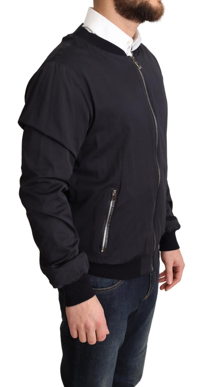 Dolce &amp; Gabbana Manteau en soie bleu Veste bomber courte pour homme