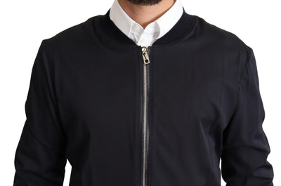 Dolce &amp; Gabbana Manteau en soie bleu Veste bomber courte pour homme