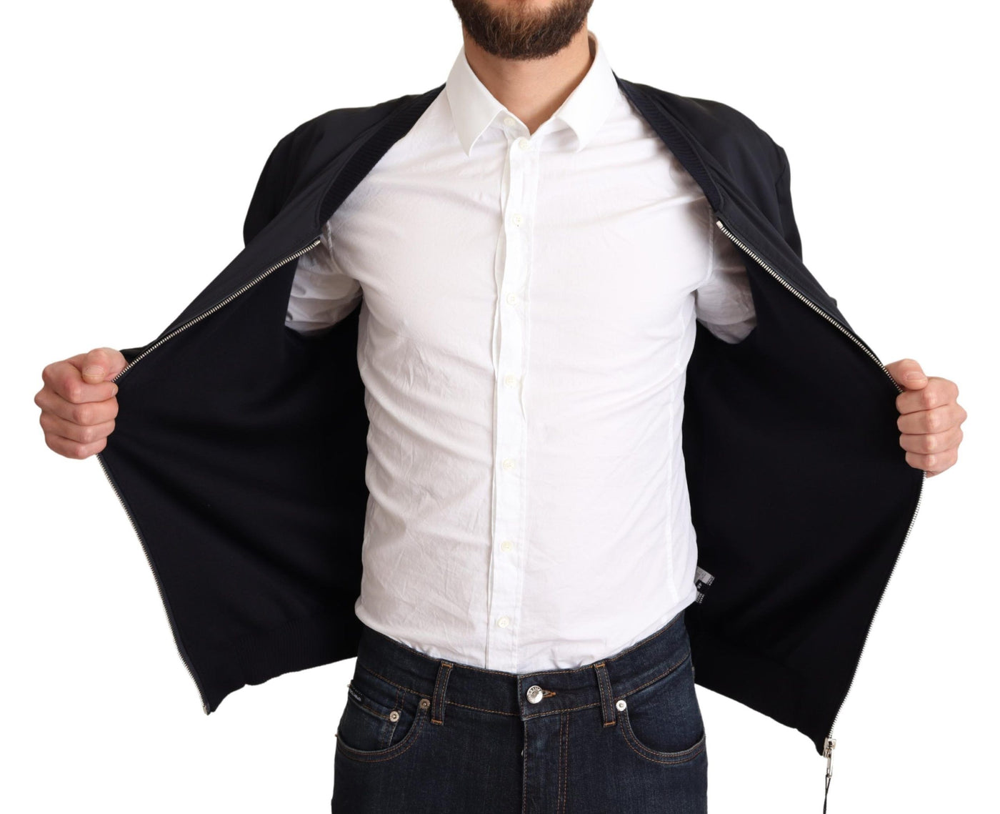Dolce &amp; Gabbana Manteau en soie bleu Veste bomber courte pour homme