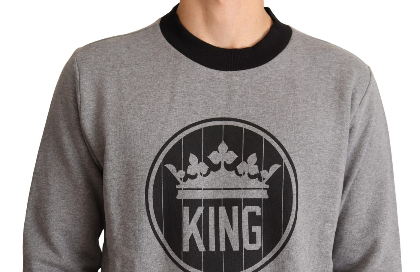 Dolce &amp; Gabbana Gray Crown King Katoenen Pullover Trui