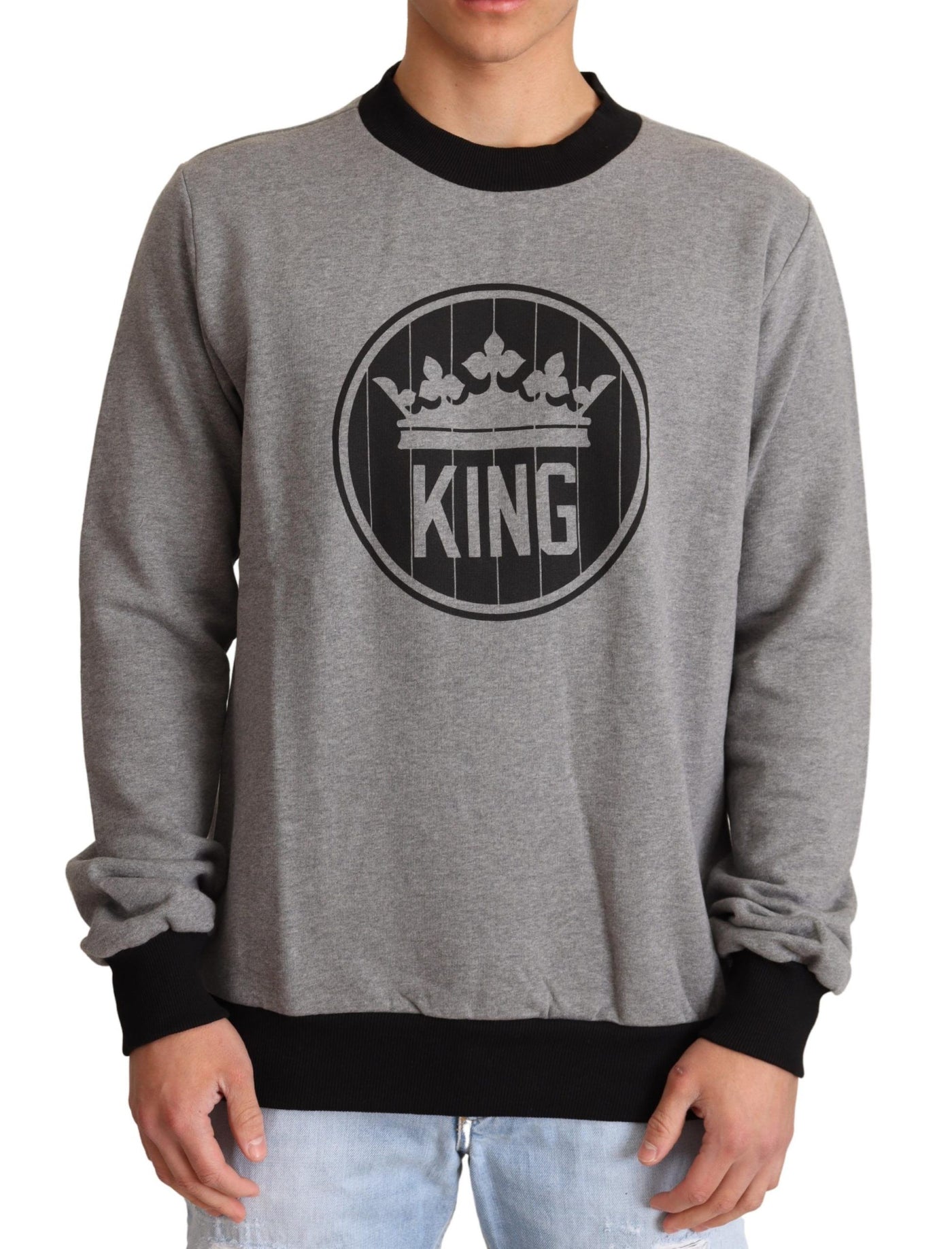 Dolce &amp; Gabbana Gray Crown King Katoenen Pullover Trui