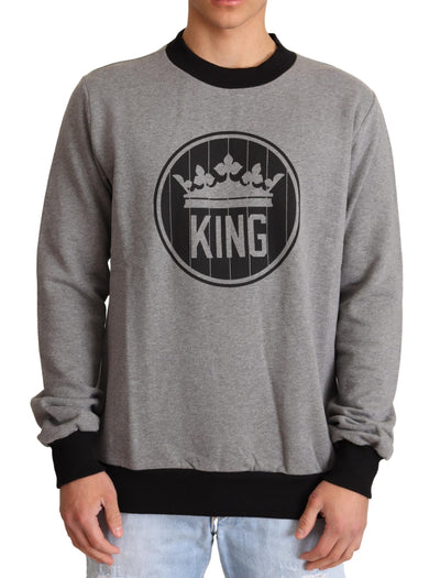 Dolce &amp; Gabbana Gray Crown King Katoenen Pullover Trui