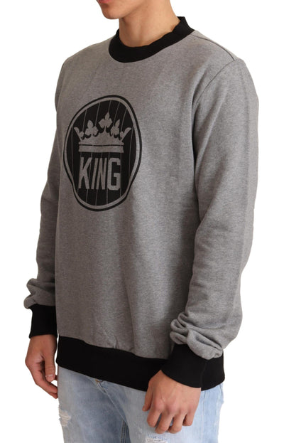 Dolce &amp; Gabbana Gray Crown King Katoenen Pullover Trui