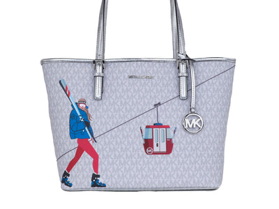 Sac fourre-tout Michael Kors Jet Set Girls en PVC imprimé signature (blanc brillant multi-couleurs)
