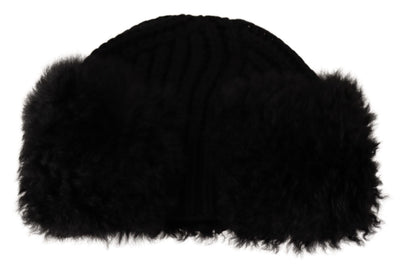 Bonnet en fourrure de cachemire noir Dolce &amp; Gabbana pour femme