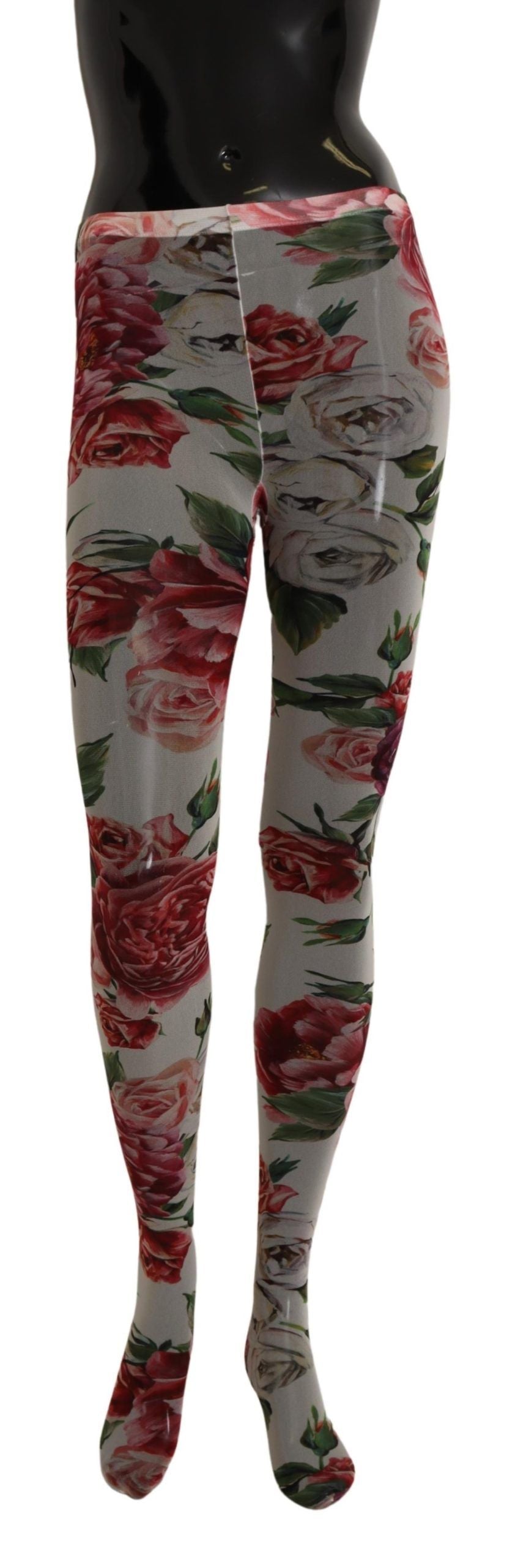 Dolce &amp; Gabbana Witte Bloemenprint Kousen Nylon Panty