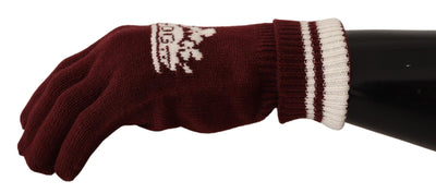 Gants en cachemire Dolce &amp; Gabbana rouges et blancs avec logo D&amp;G et couronne