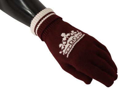 Gants en cachemire Dolce &amp; Gabbana rouges et blancs avec logo D&amp;G et couronne