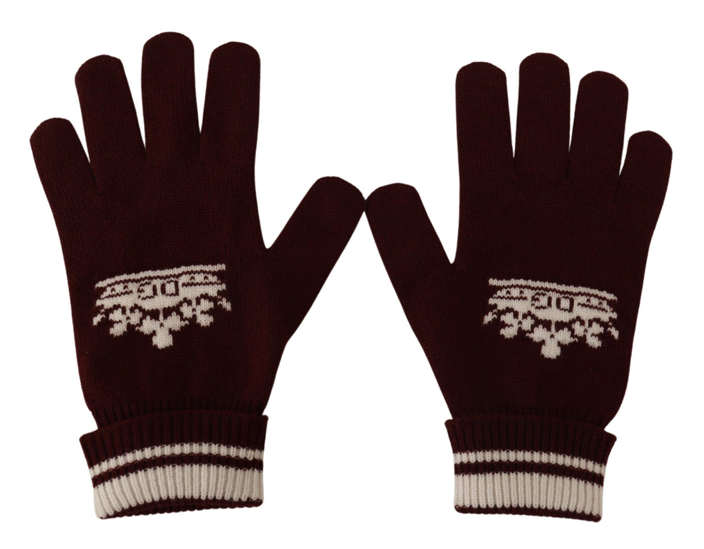 Gants en cachemire Dolce &amp; Gabbana rouges et blancs avec logo D&amp;G et couronne