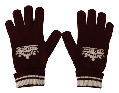 Gants en cachemire Dolce &amp; Gabbana rouges et blancs avec logo D&amp;G et couronne