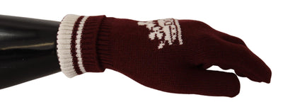 Gants en cachemire Dolce &amp; Gabbana rouges et blancs avec logo D&amp;G et couronne