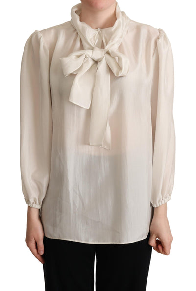 Dolce &amp; Gabbana lichtgrijs Ascot kraag overhemd zijden blouse top