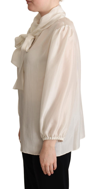 Dolce &amp; Gabbana lichtgrijs Ascot kraag overhemd zijden blouse top