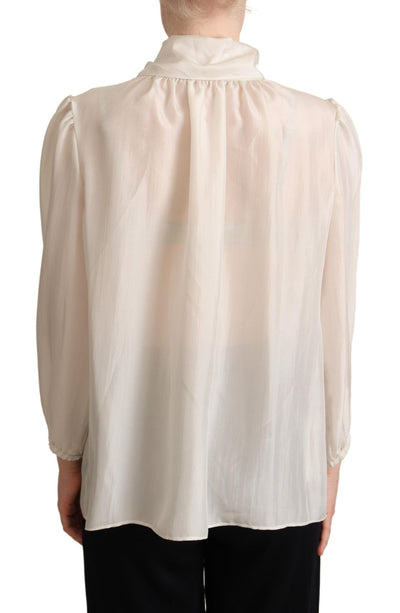 Dolce &amp; Gabbana lichtgrijs Ascot kraag overhemd zijden blouse top