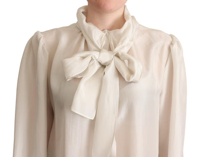 Dolce &amp; Gabbana lichtgrijs Ascot kraag overhemd zijden blouse top